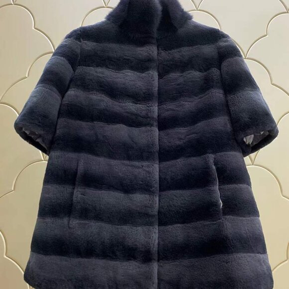 New Real Sheared Beave Fur Cross Mink Charcoal Black Grey Striped Waistcoat Vest - Picture 1 of 7